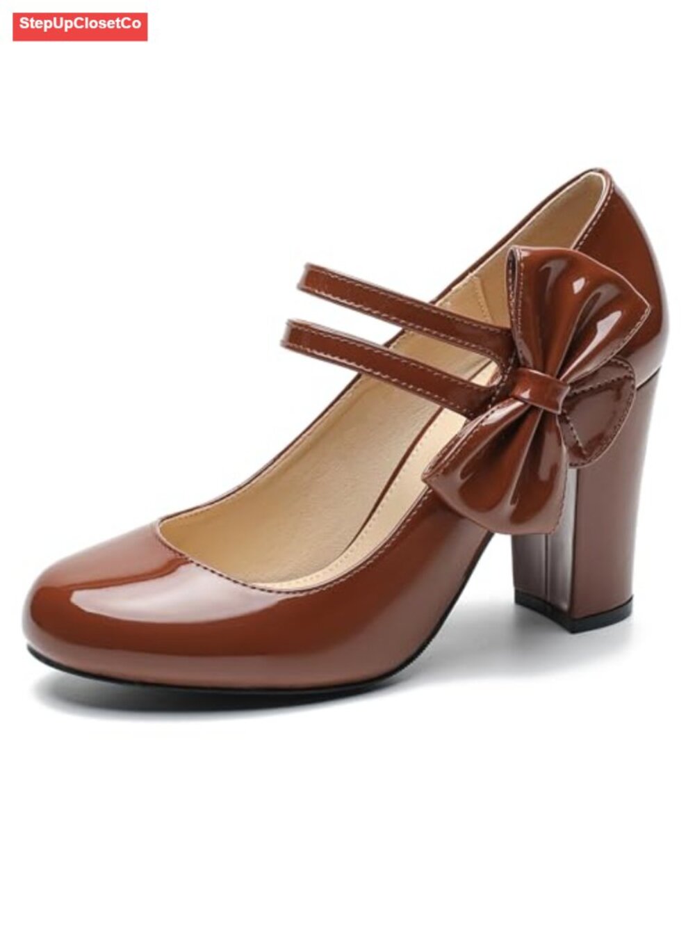Women's Mary Jane Pumps Block Heel Bow Double Strap Dress Shoes